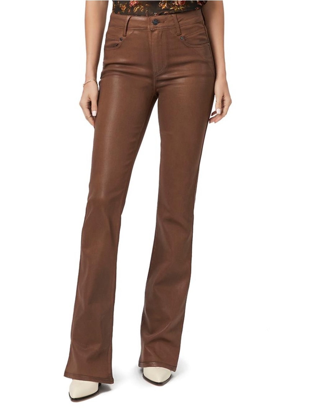 Paige Laurel Canyon Coated Bootcut Jeans Cognac Brown 29